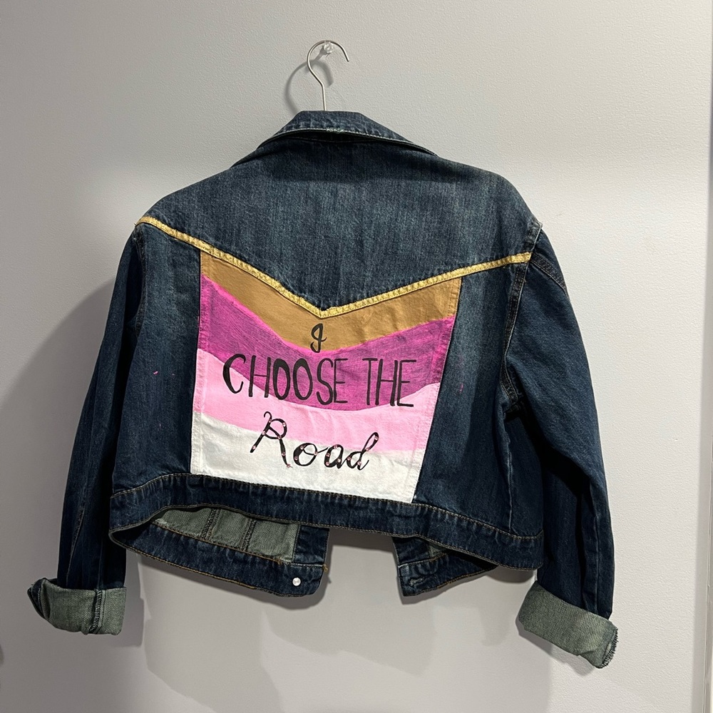 Greta Van Fleet inspired custom painted jean jacket w/ Swarovski crystals